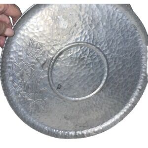 Round Serving Tray Tulips Hand Wrought Aluminum Creations By Rodney Kent Vintage